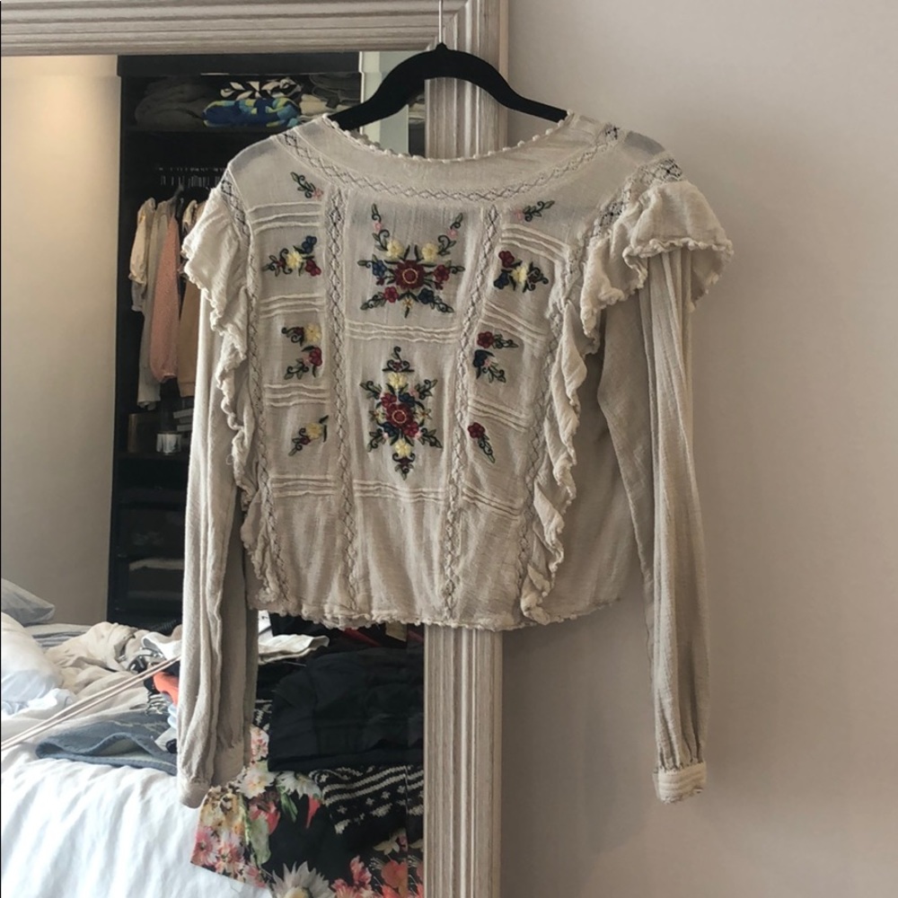 Free people long sleeve crochet blouse